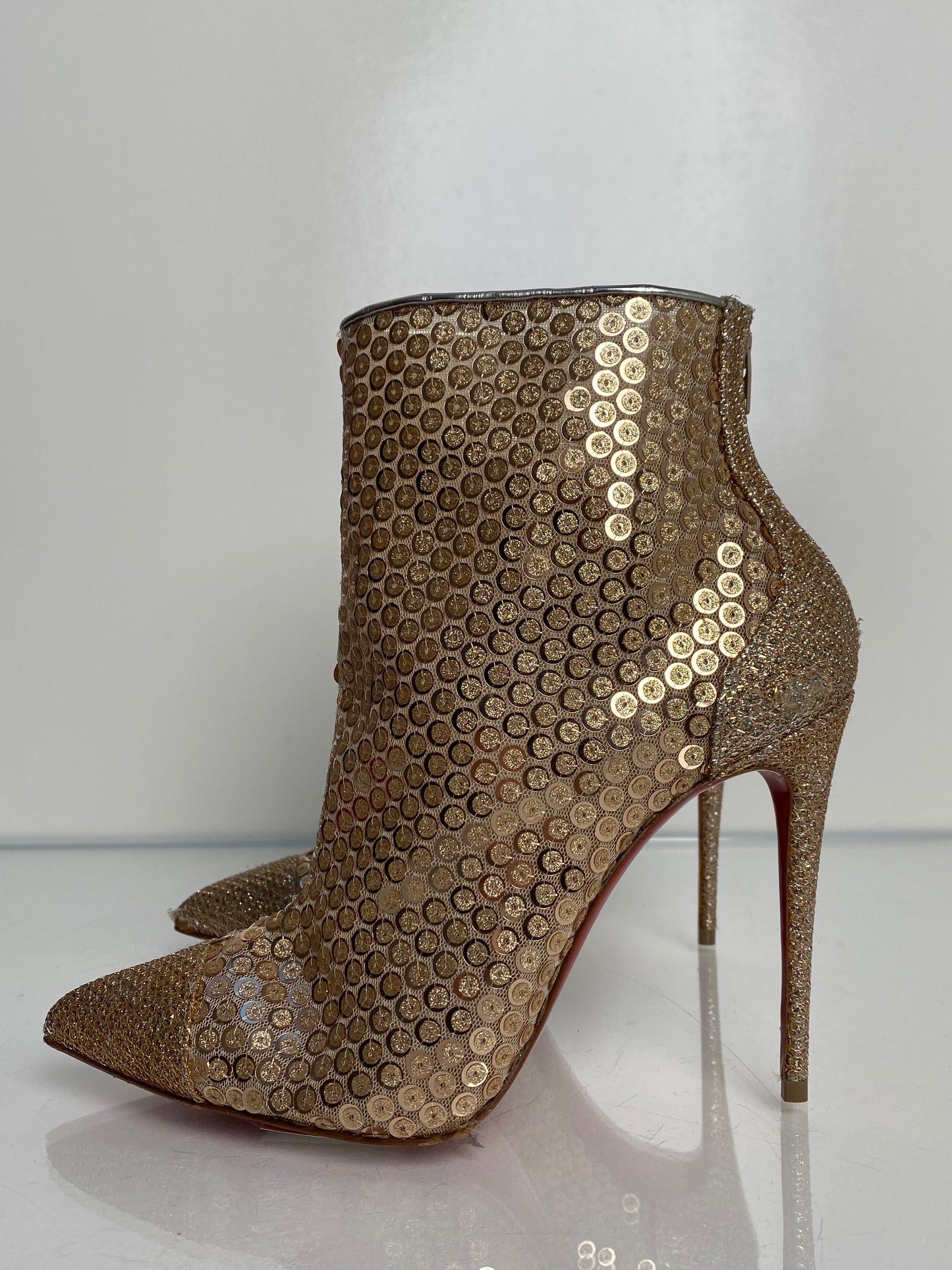 Christian Louboutin Gold Sequin Booties, 37