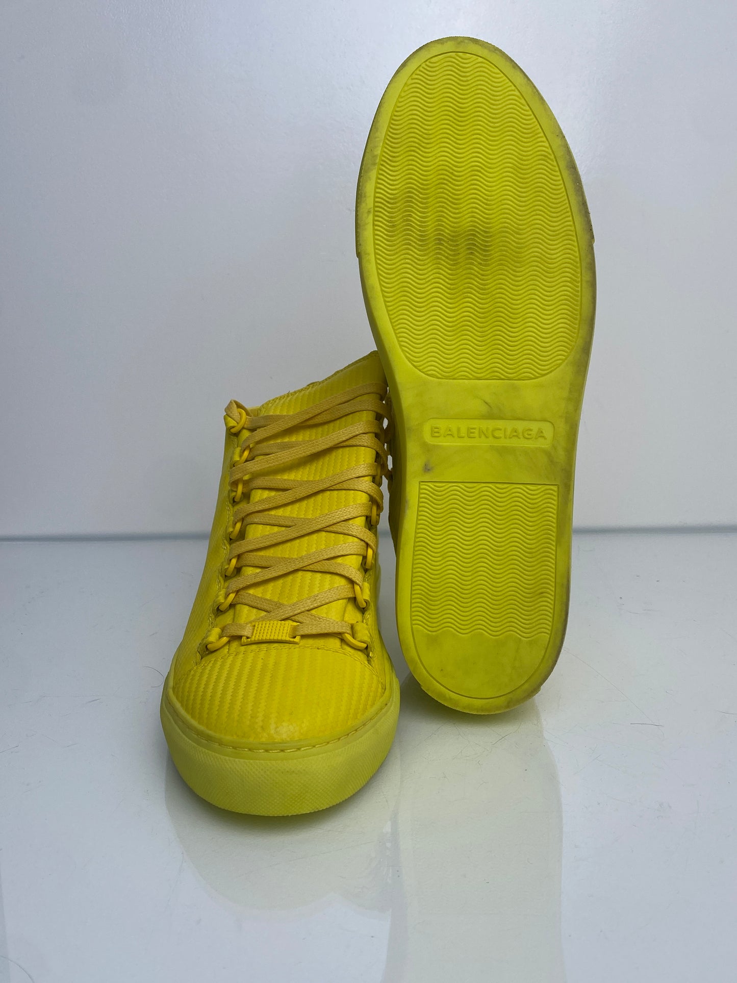 Balenciaga Yellow Arena Leather High-Top Sneakers, 42