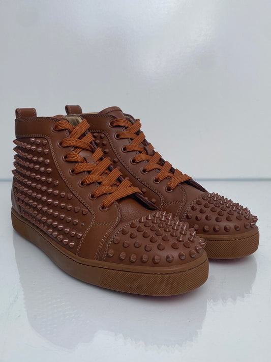 Christian Louboutin Brown Leather Spiked High-Top Sneakers, 43