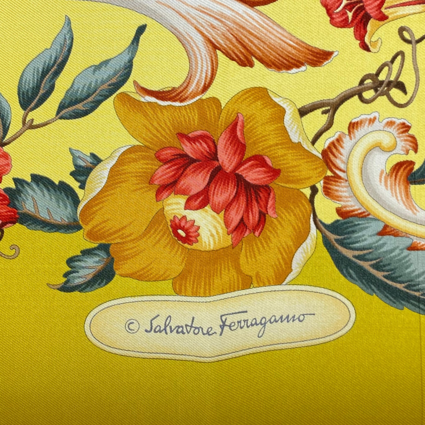 Ferragamo Yellow Floral Silk Scarf