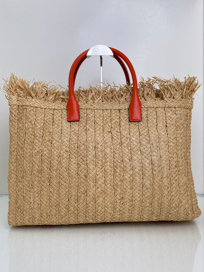 Versace Tan & Orange Raffia La Medusa Tote Bag GHW