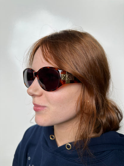 Saint Laurent Vintage Tortoise & Gold Block 'YSL' Sunglasses
