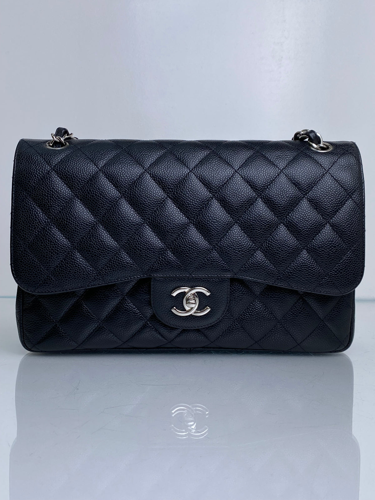 Chanel Black Caviar Classic Jumbo Double Flap Bag SHW #19