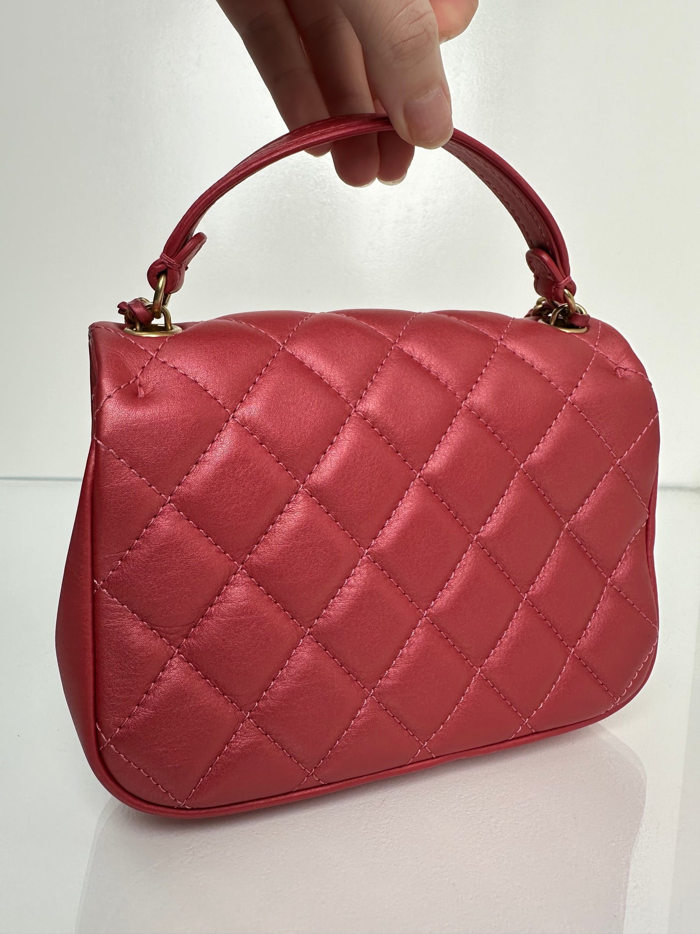 Chanel Small Metallic Pink Top Handle Crossbody