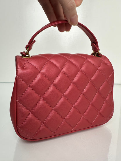 Chanel Small Metallic Pink Top Handle Crossbody