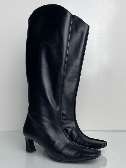 Reike Nen Black Tall Kitten Heel Boots, 38