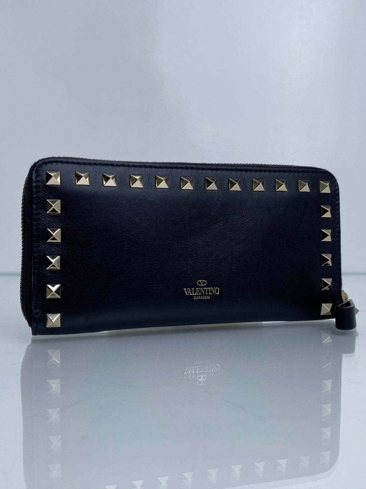 Valentino Black Rockstud Accent Long Zip Wallet GHW