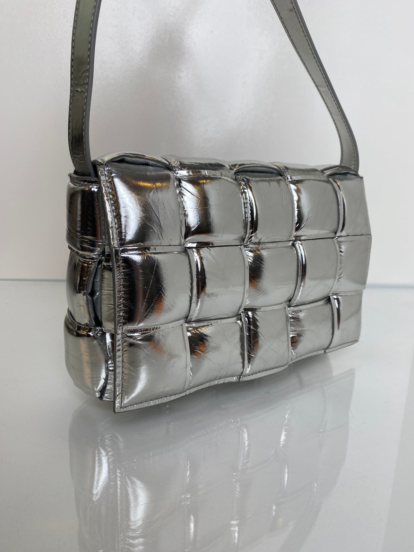 Bottega Veneta Silver Mirror Padded Cassette Bag SHW