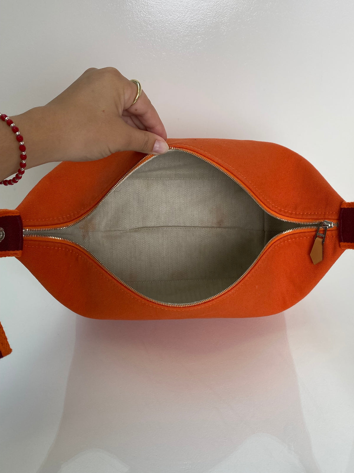 Hermes Brides de Brac Orange Toile Pouch SHW