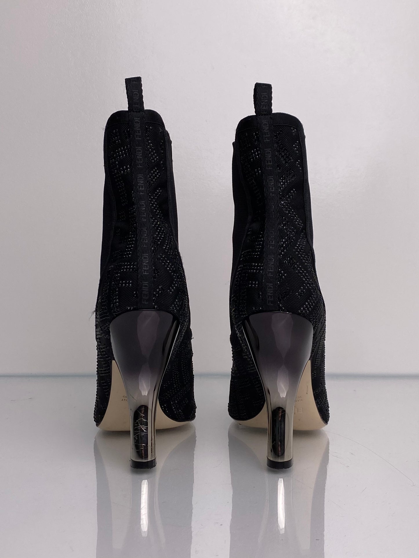 Fendi Black Bejeweled Boots, 39