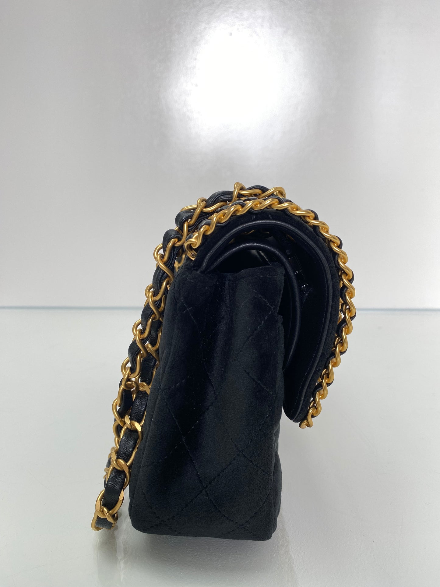 Chanel Black & Gold Velvet Double Flap Timeless Chained Bag GHW