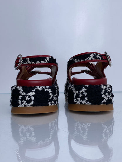 Gucci Red, Black, & White Tweed GG Platform Dad Sandals, 39
