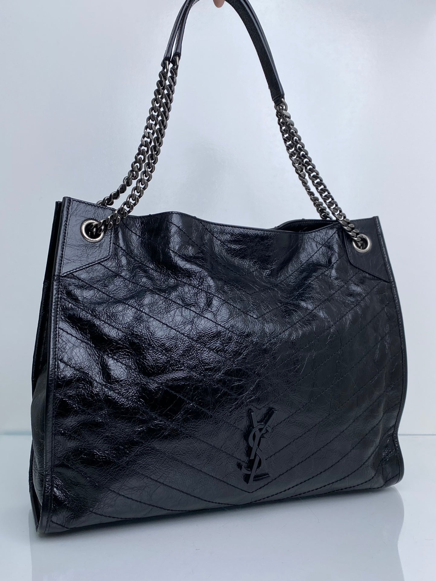 Saint Laurent Niki Shopping Tote Black Crinkle Calfskin