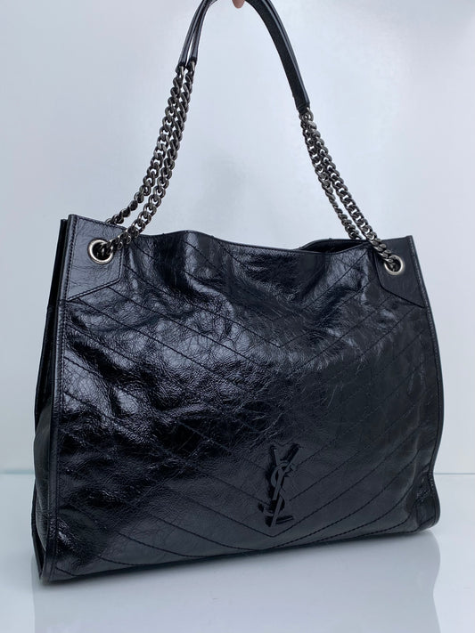 Saint Laurent Niki Shopping Tote Black Crinkle Calfskin