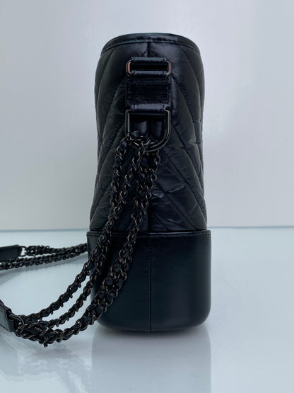 Chanel Black On Black Crinkled Calfskin Gabrielle Bag BHW #28