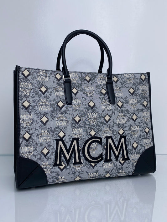 MCM Munchen Black & White Canvas Tote