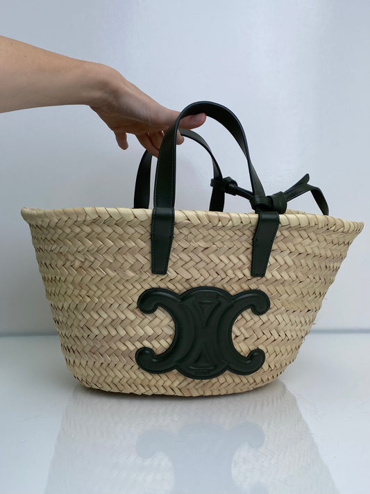 Celine Green Triomphe Straw Bag