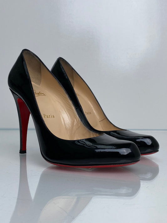 Christian Louboutin Black Patent Pump Heels, 39