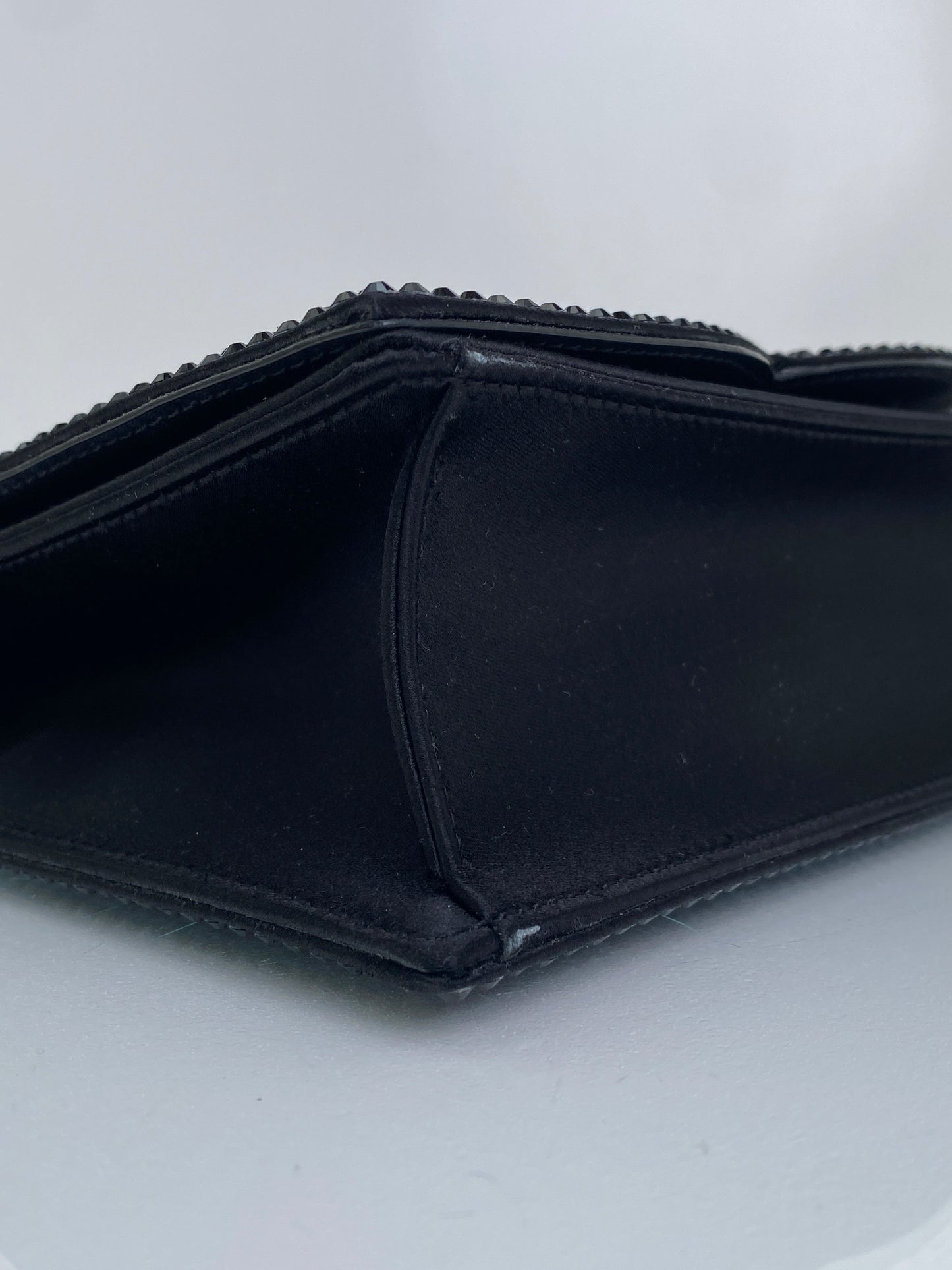 Dolce & Gabbana Black Crystal Logo Satin Clutch GHW