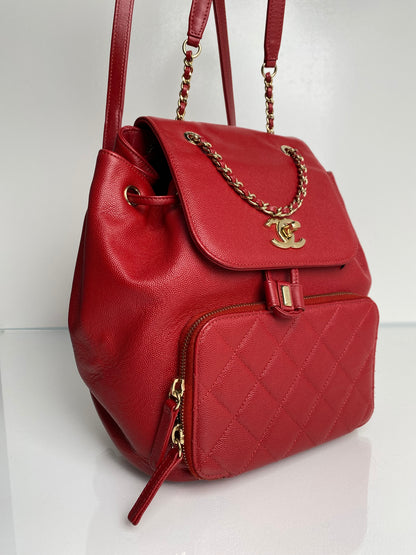 Chanel Business Affinity Red Caviar Quilted Backpack