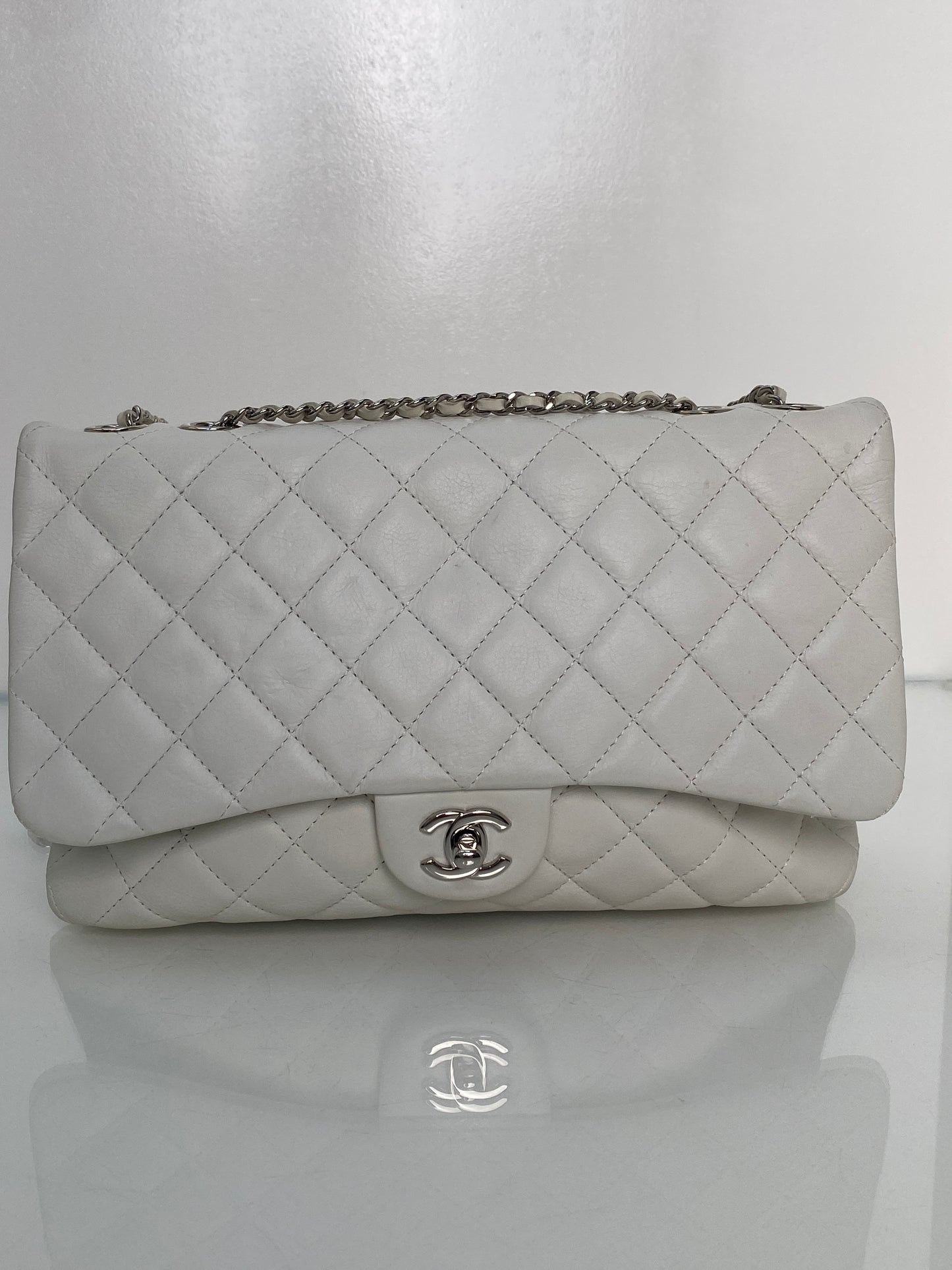 Chanel White Lambskin Quilted 3 Flap Bag SHW #19