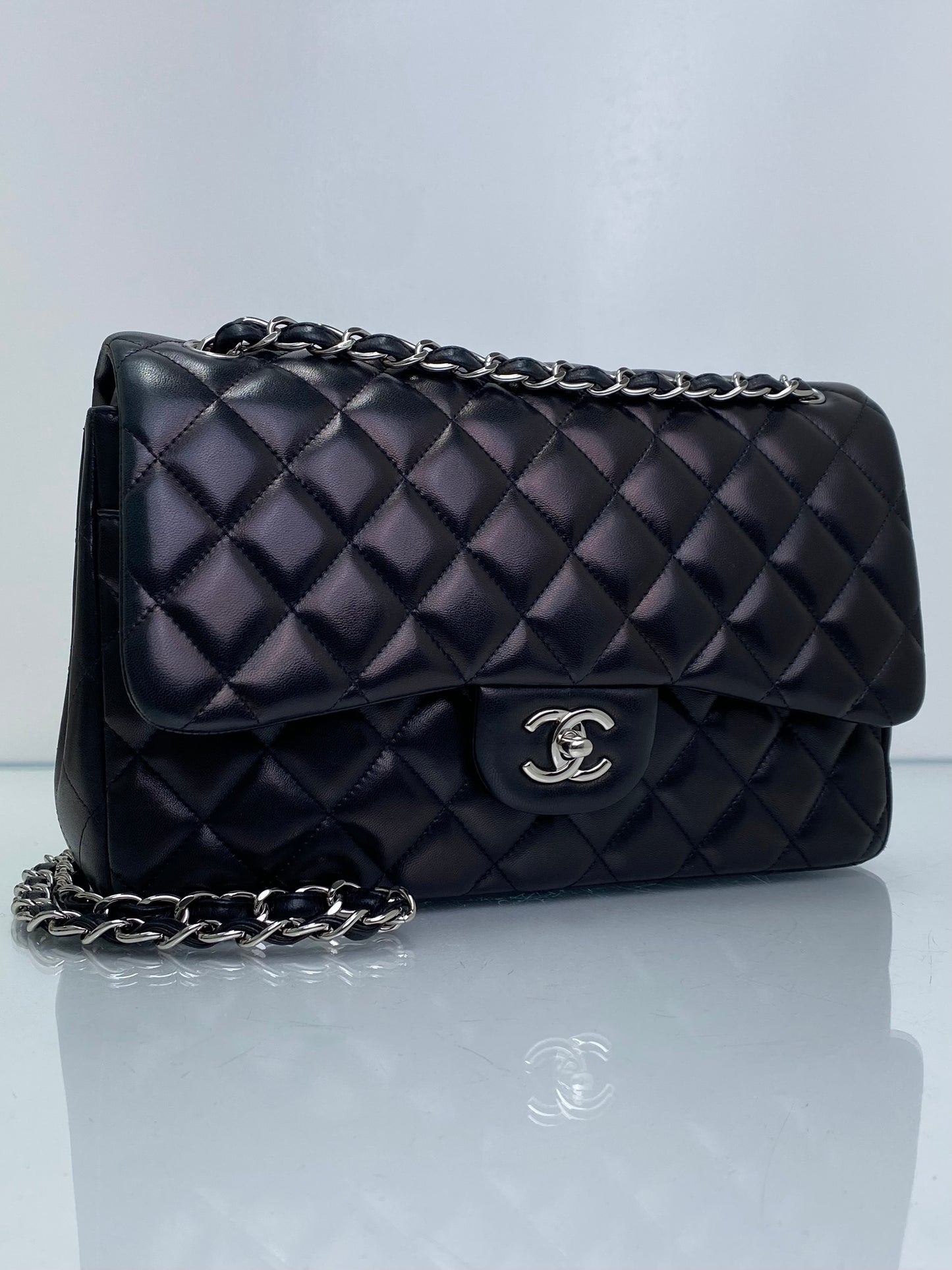 Chanel Black Quilted Lambskin Classic Double Flap Jumbo Bag GHW #17