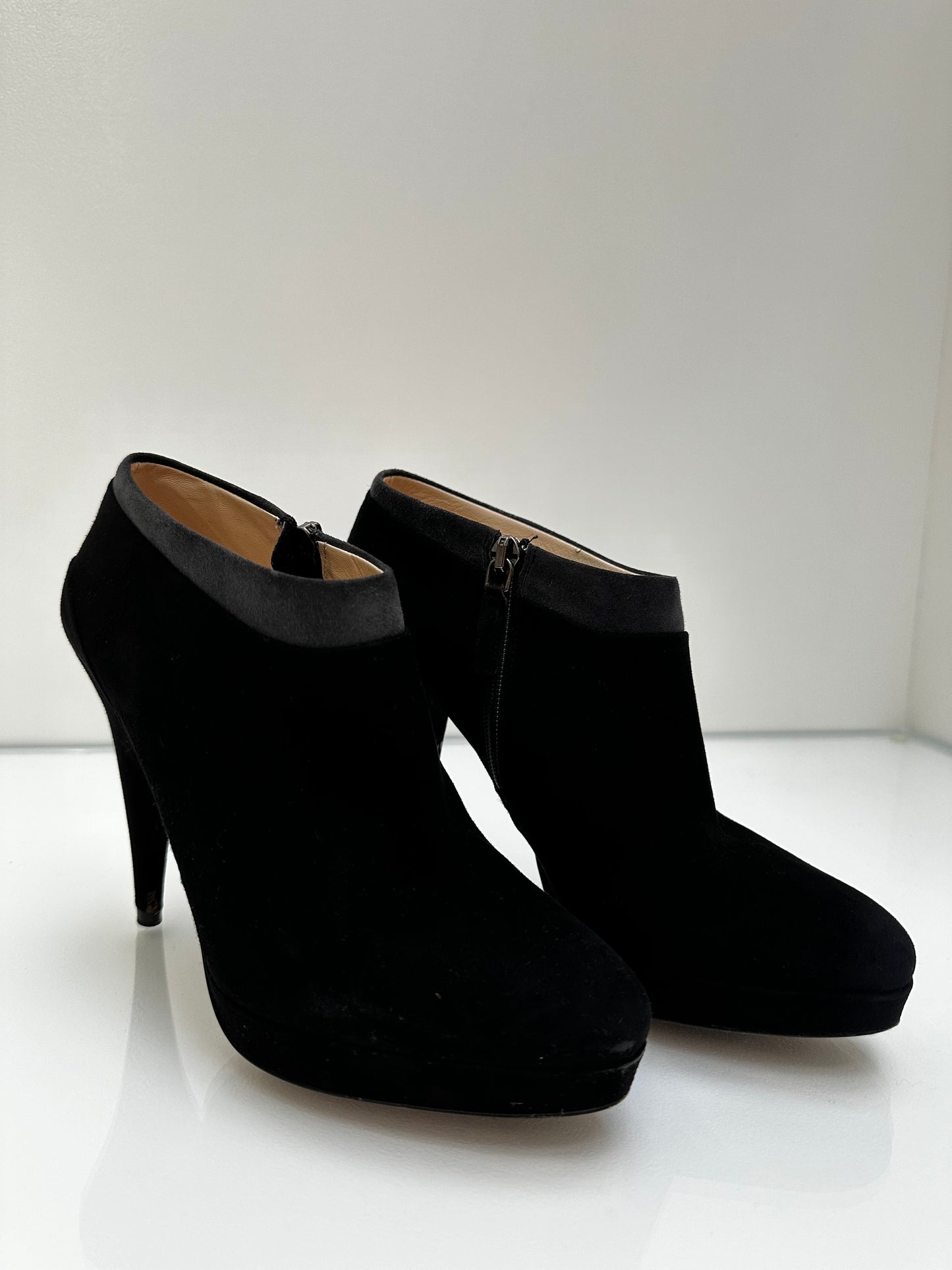 Prada Black Suede Booties, Sz 36