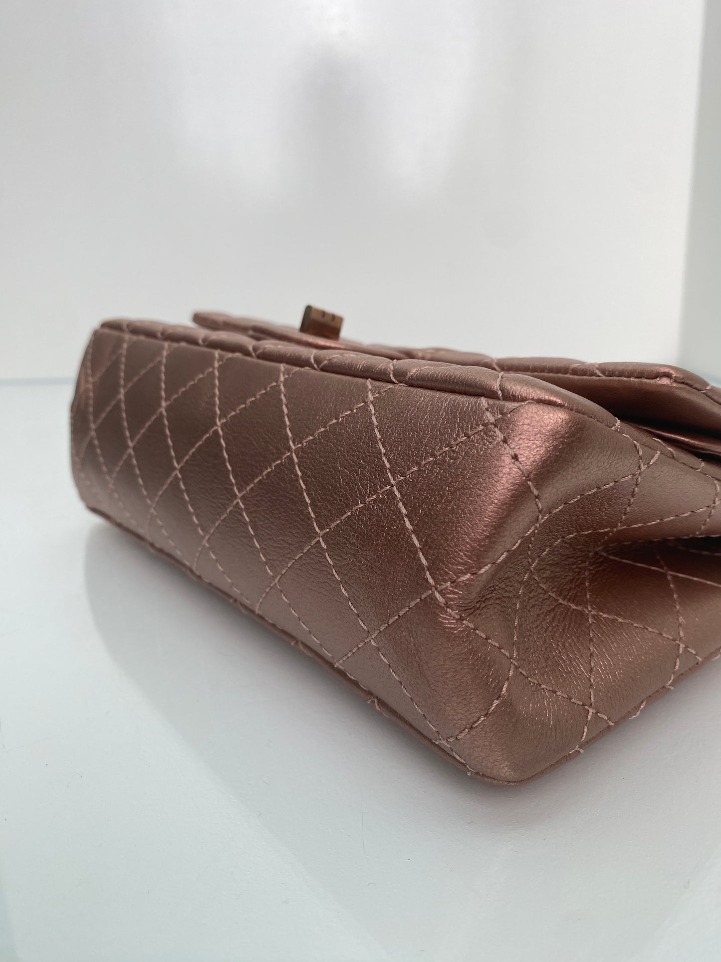 Chanel 225 Medium Double Flap Rose Gold Metallic Bag Reissue RGHW