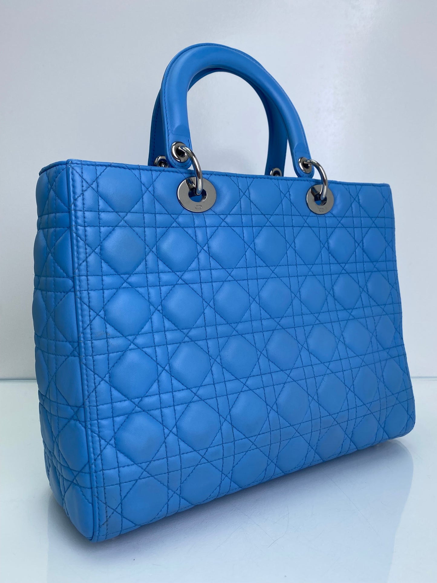 Christian Dior Blue Lady Dior Large Leather Tote SHW