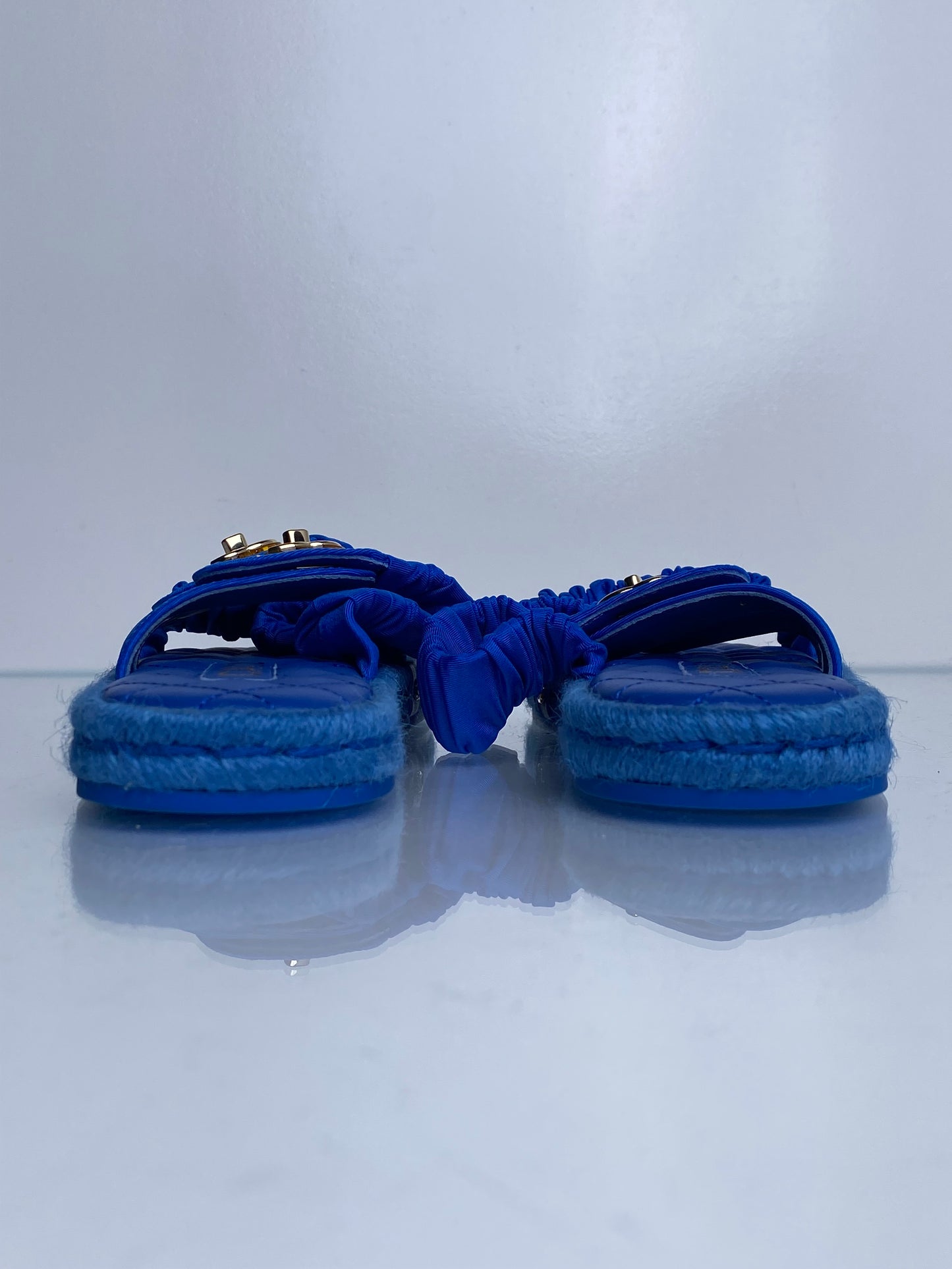 Chanel Blue CC Ruched Sandals, 40