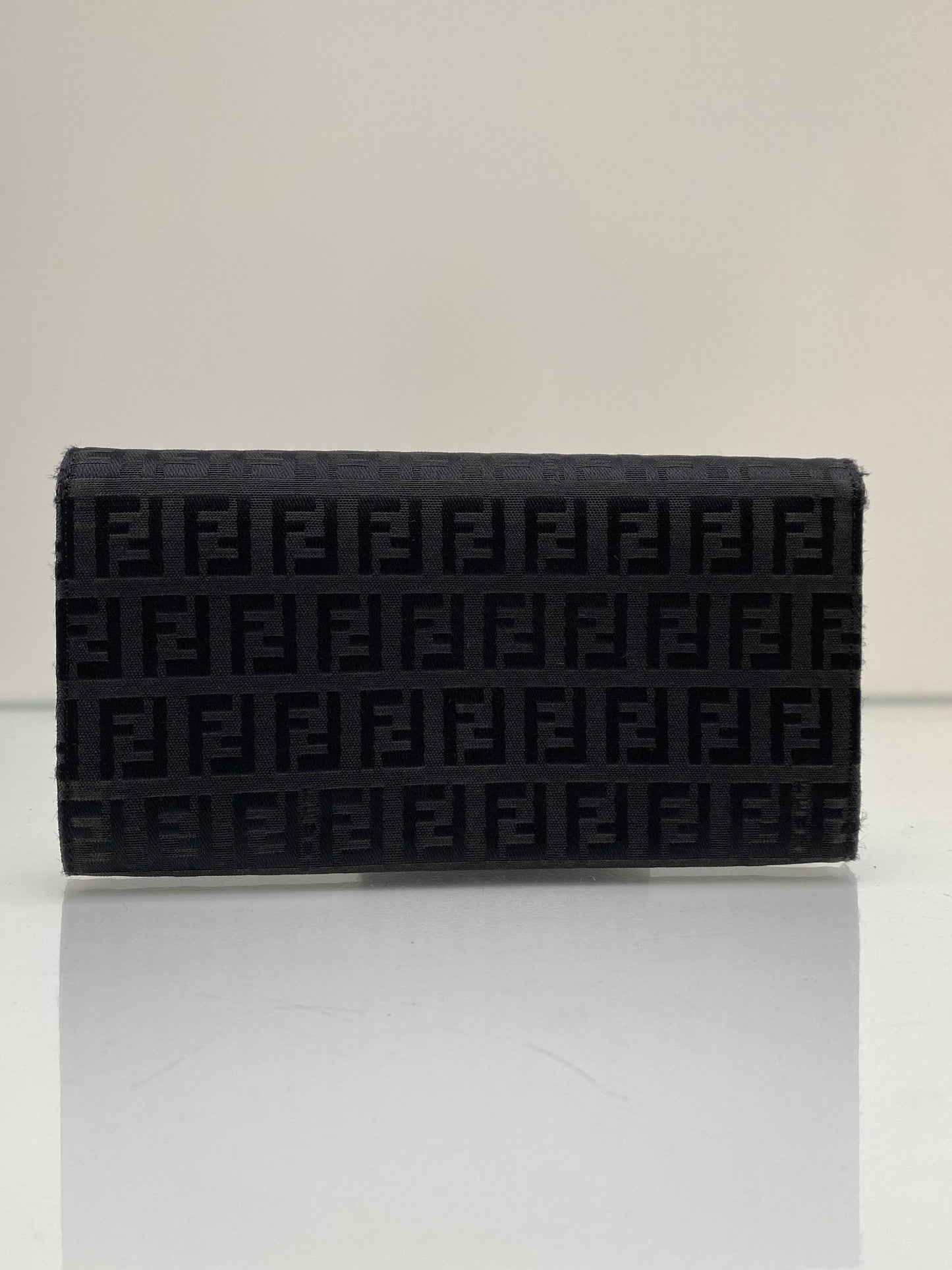 Fendi Black Canvas Zucca Print Snap Wallet