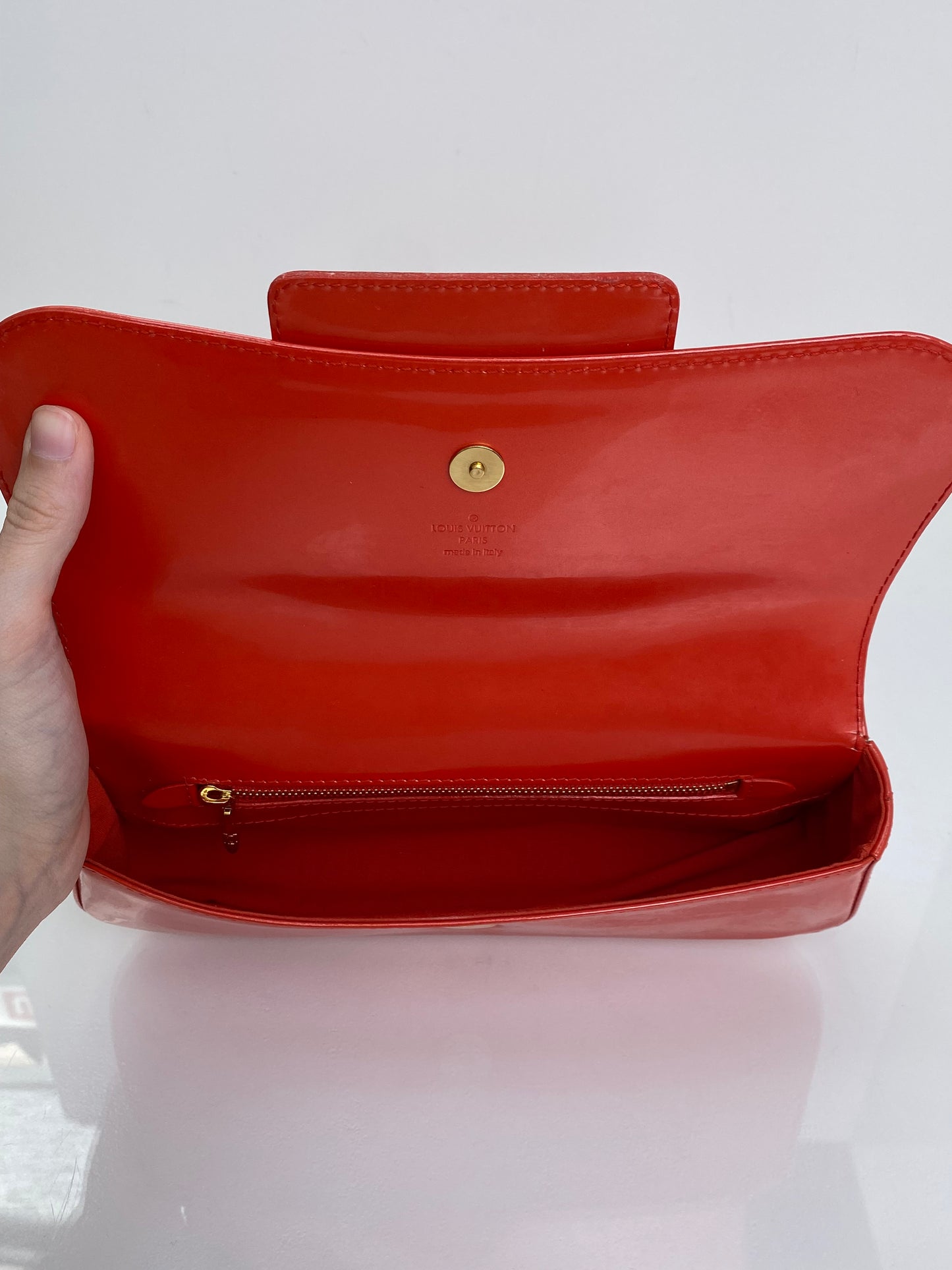 Louis Vuitton Orange Sobe Vernis Clutch GHW