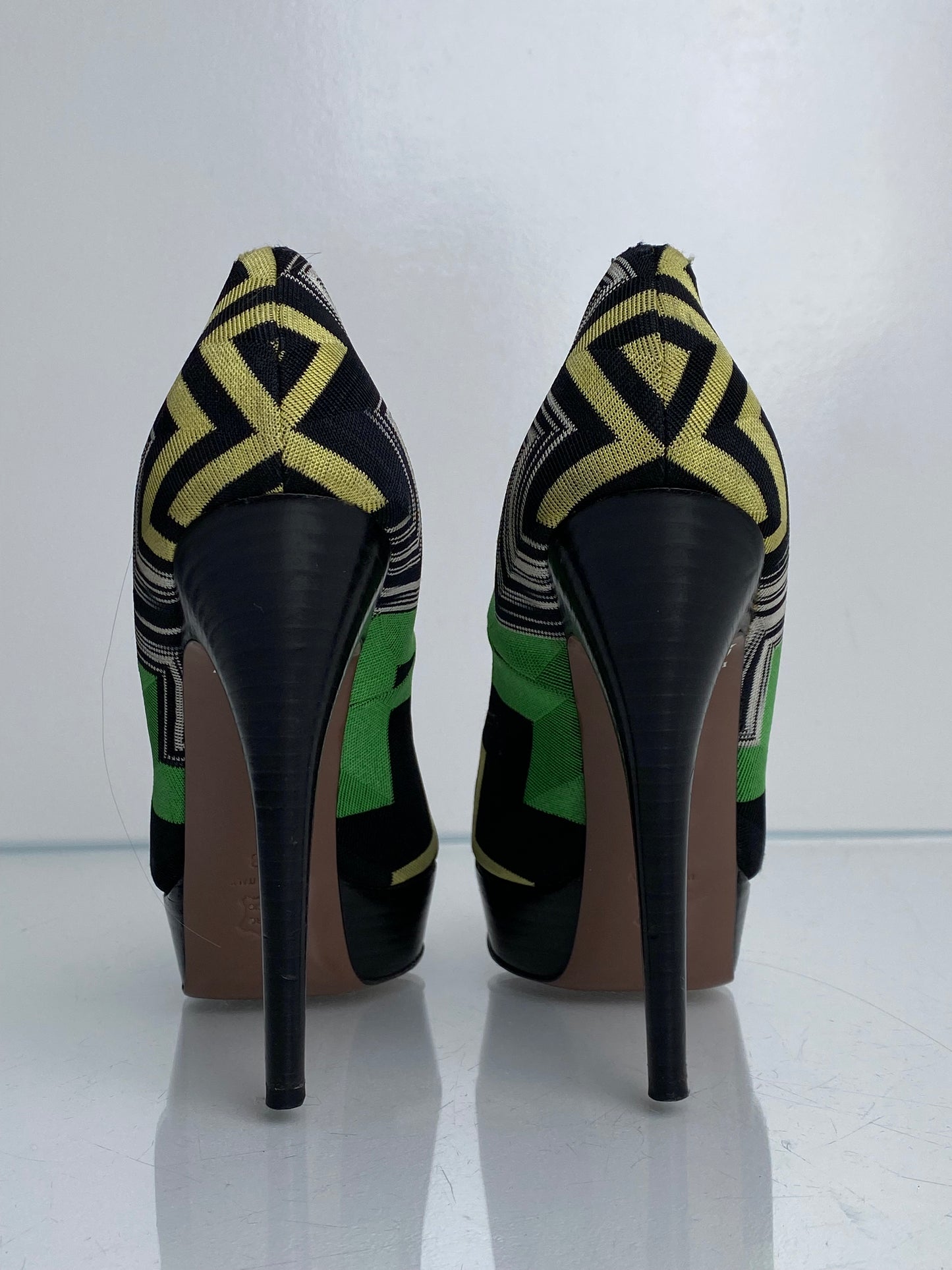 Missoni Black, Green, & Yellow Print Pumps, 38