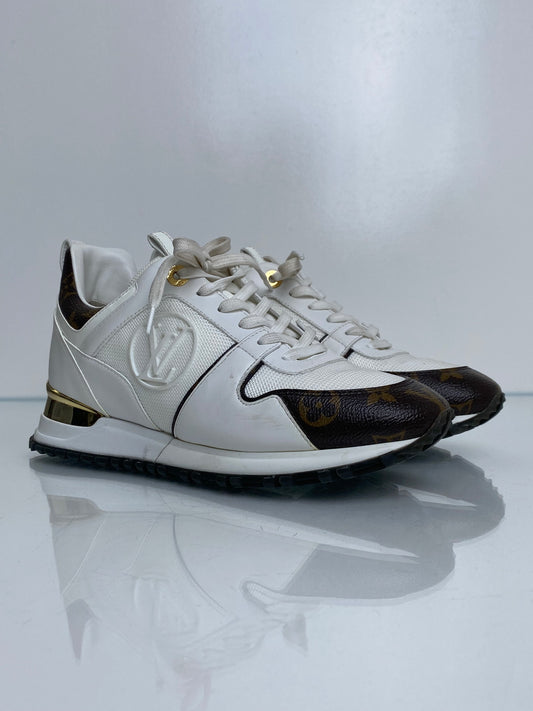 Louis Vuitton White Leather & Monogram Sneakers, 38
