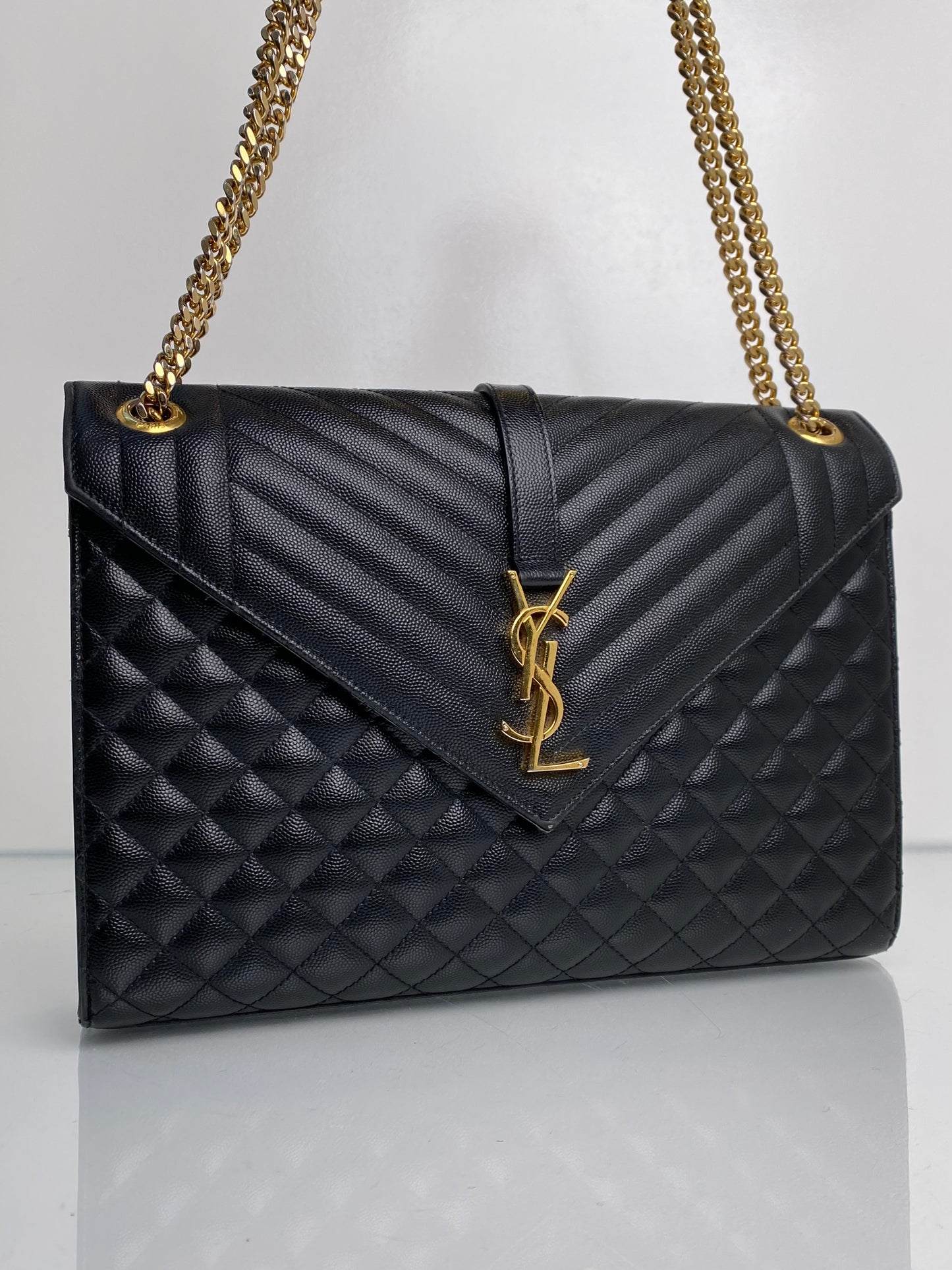 Saint Laurent Black Envelope Leather Crossbody Bag GHW