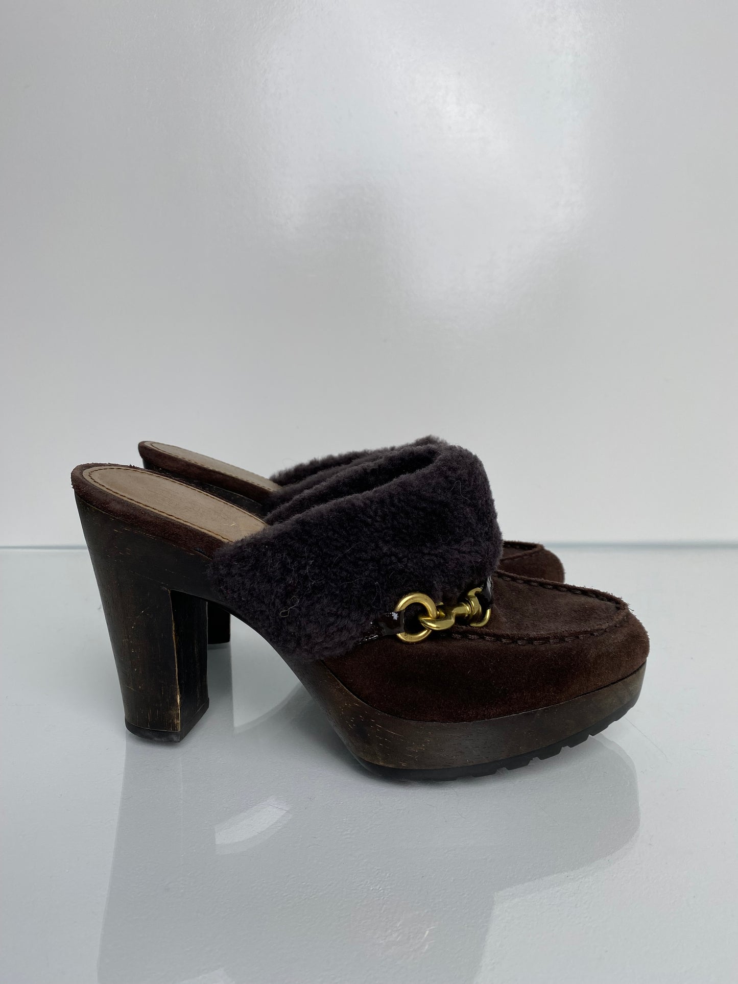 Coach Brown Suede/Fur Mules, 8