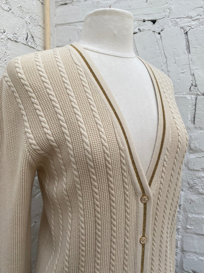 Gucci Tan & Gold Wool & Cotton Blend Cardigan, S