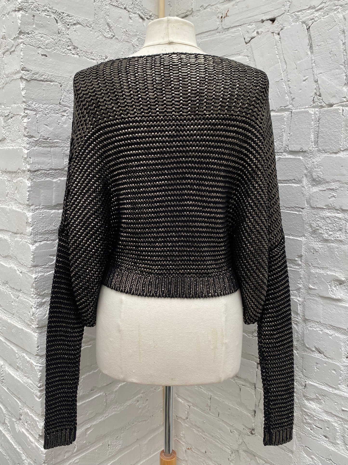 Tom Ford Black & Silver Wool & Silk Knit Long Sleeve Top, EST L