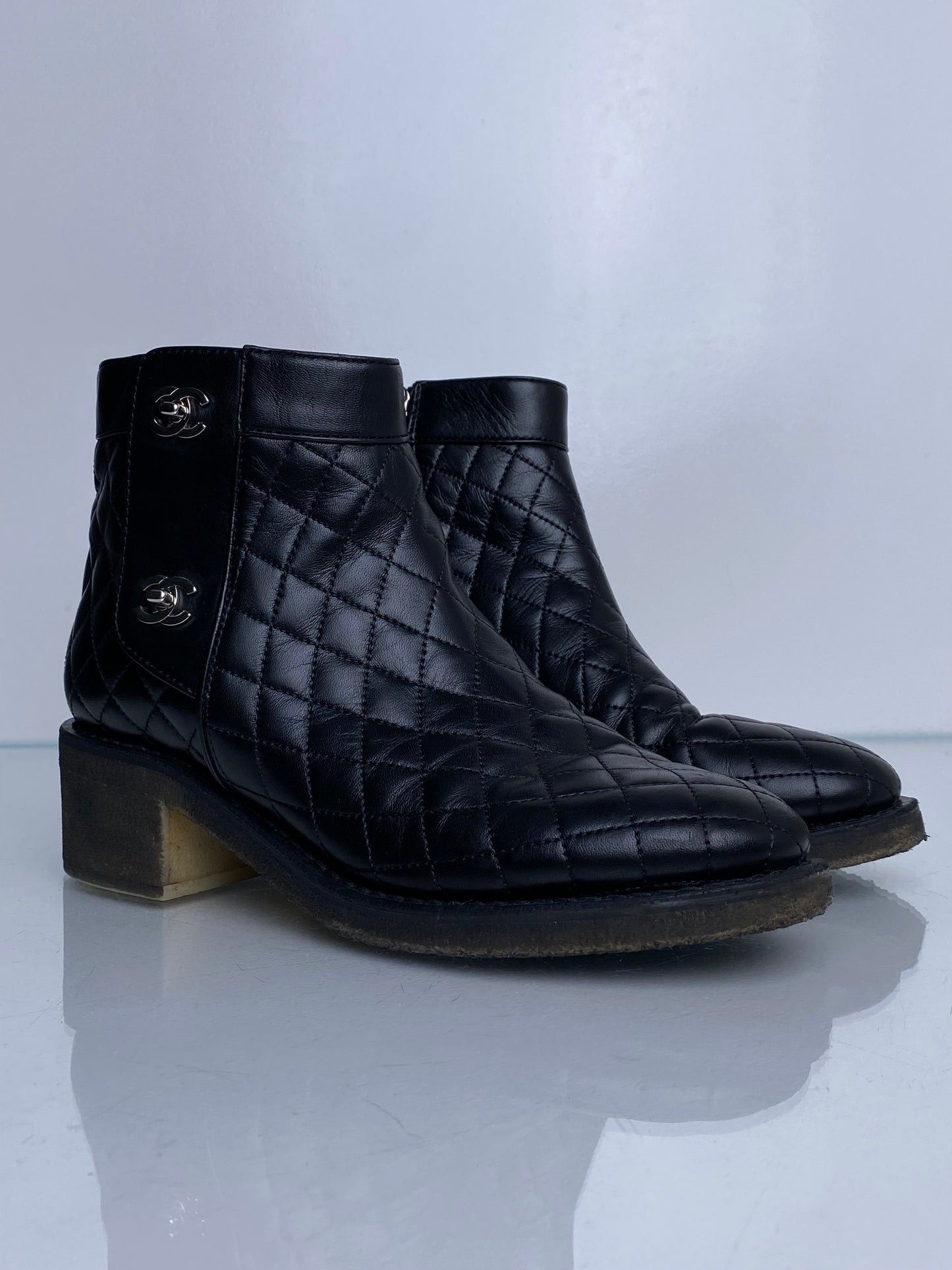 Chanel Black Quilted CC Turnlock Booties, 40
