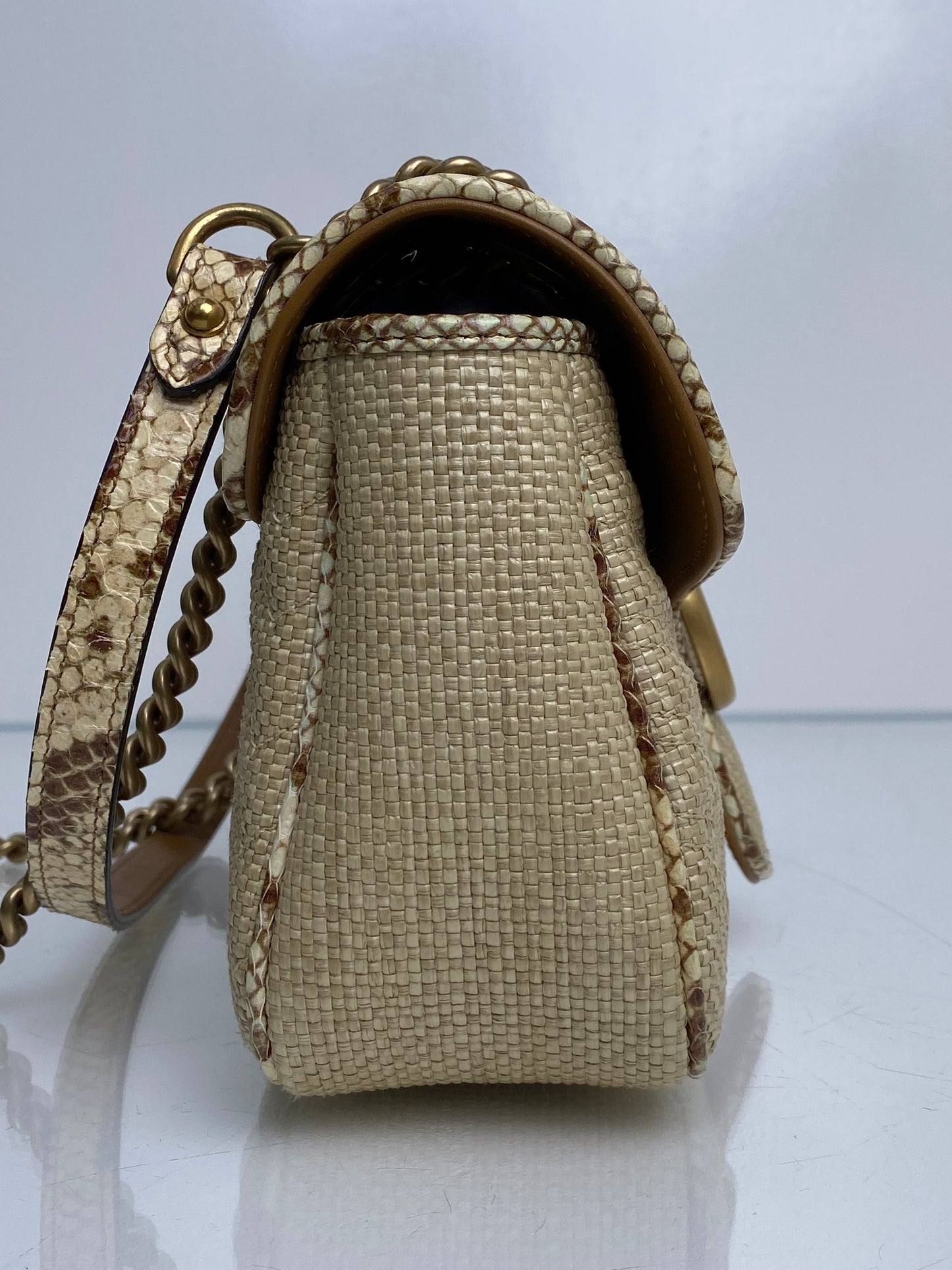 Gucci Marmont Small Raffia and Snakeskin GHW