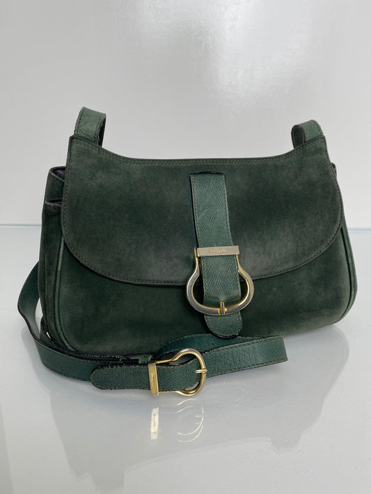 Ferragamo Vintage Green Velvet Crossbody Bag GHW
