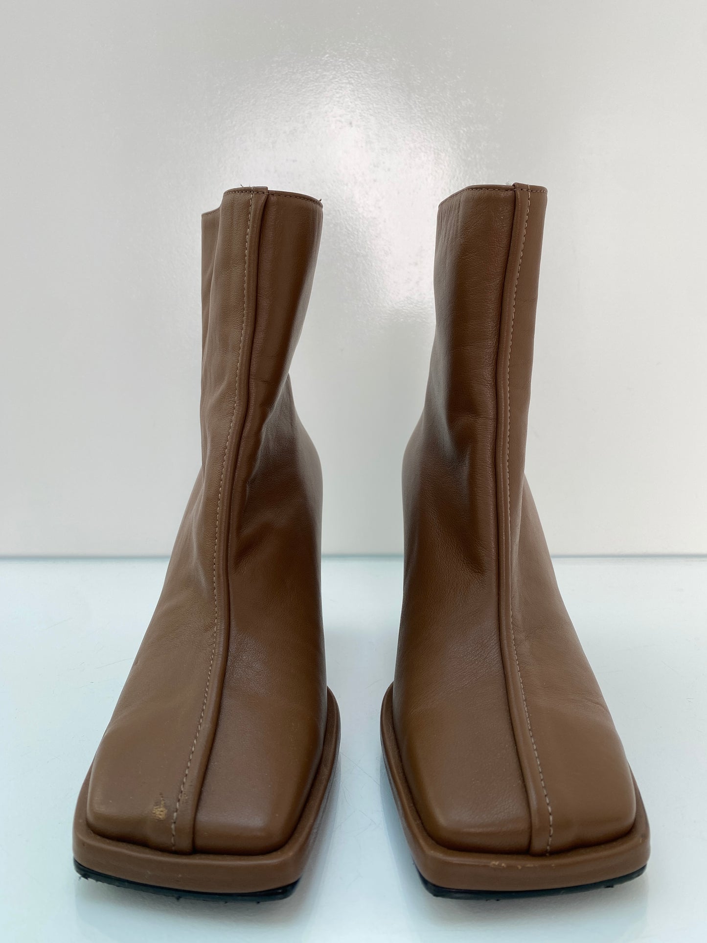 Reike Nen Brown Leather Square Toe Boots, 38