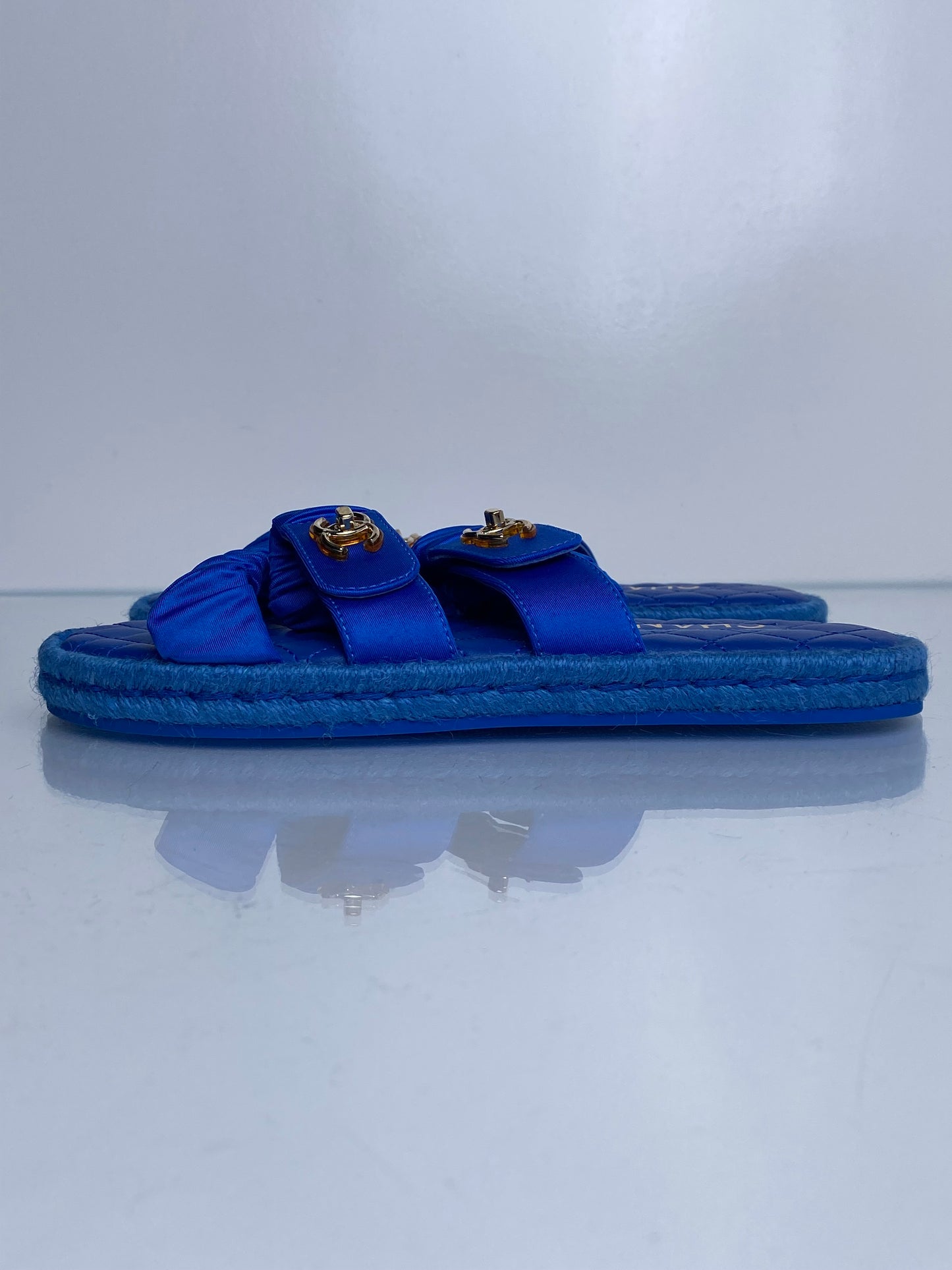 Chanel Blue CC Ruched Sandals, 40