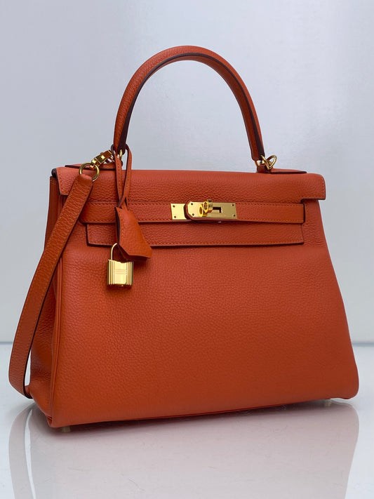 Hermes Kelly 28 Orange Togo GHW #T