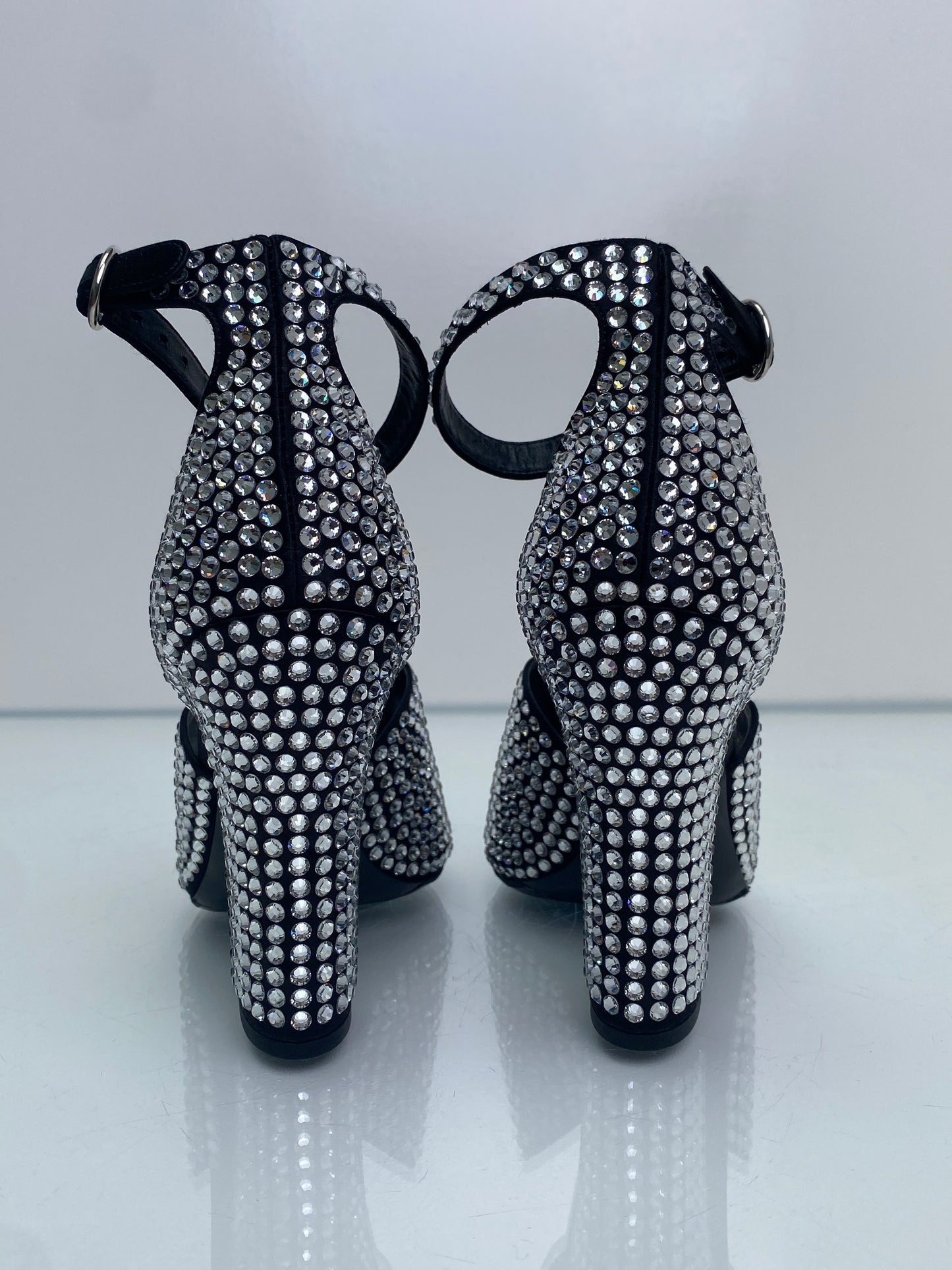 Prada Crystal/Black Ankle Wrap Heels, 37