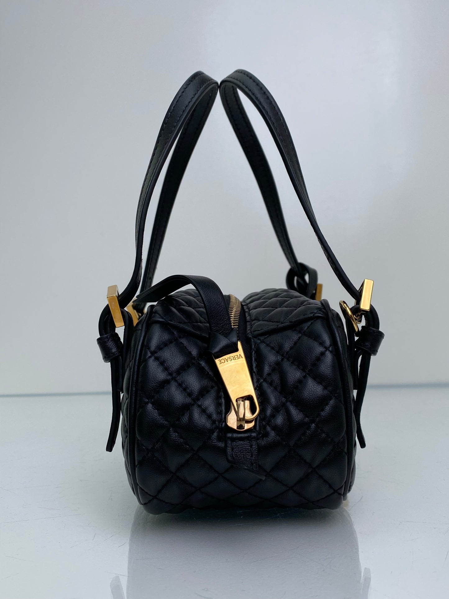 Versace Black Tag Bowling Crossbody Bag GHW