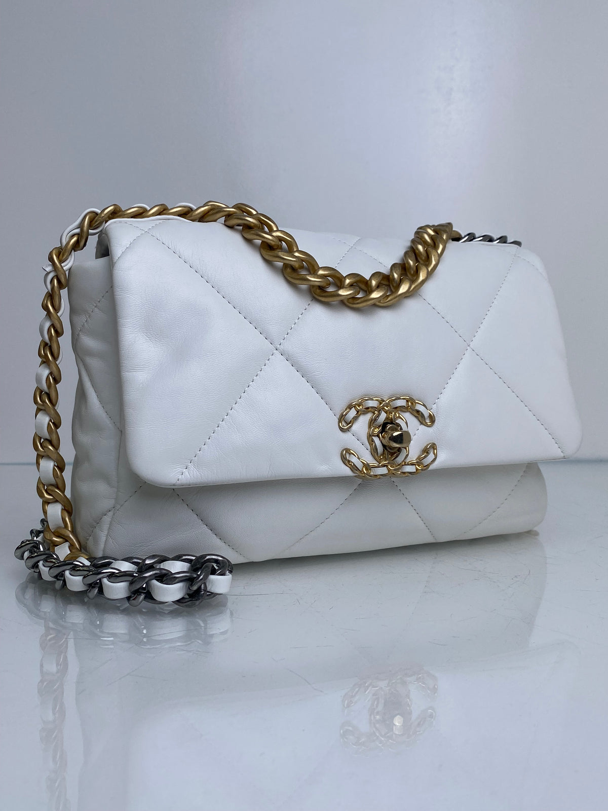 Chanel White Calfskin Small 19 Bag TTHW #30