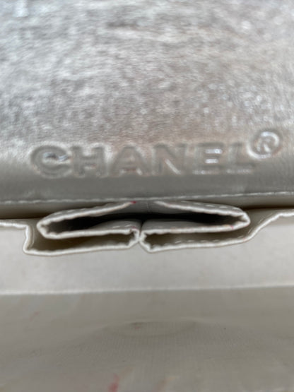 Chanel Silver Metallic Travel Line Chocolate Bar East West Flap Bag / Clutch SHW #63