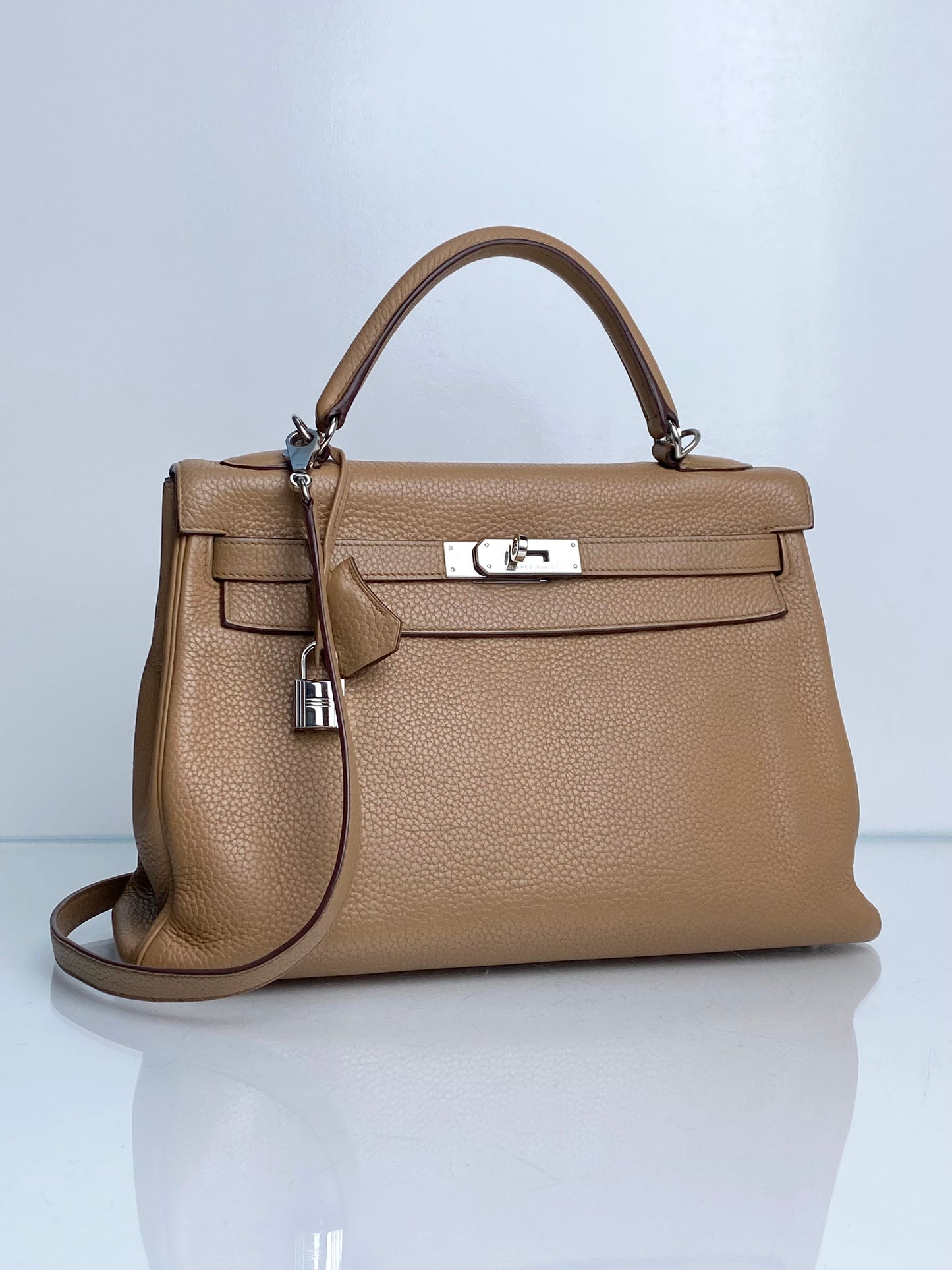 Hermes Kelly 32 Tabac Camel Clemence PHW #M
