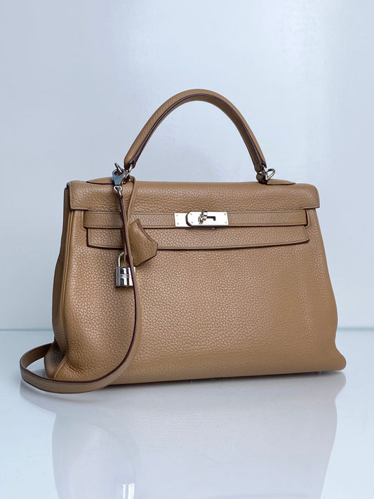 Hermes Kelly 32 Tabac Camel Clemence PHW #M